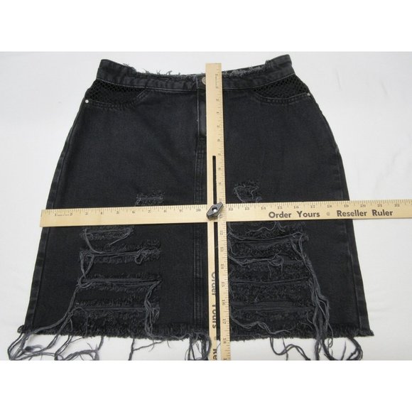 Zara basic Z1975 Denim women's black distressed mini‎ skirt with mesh, M - Picture 8 of 10